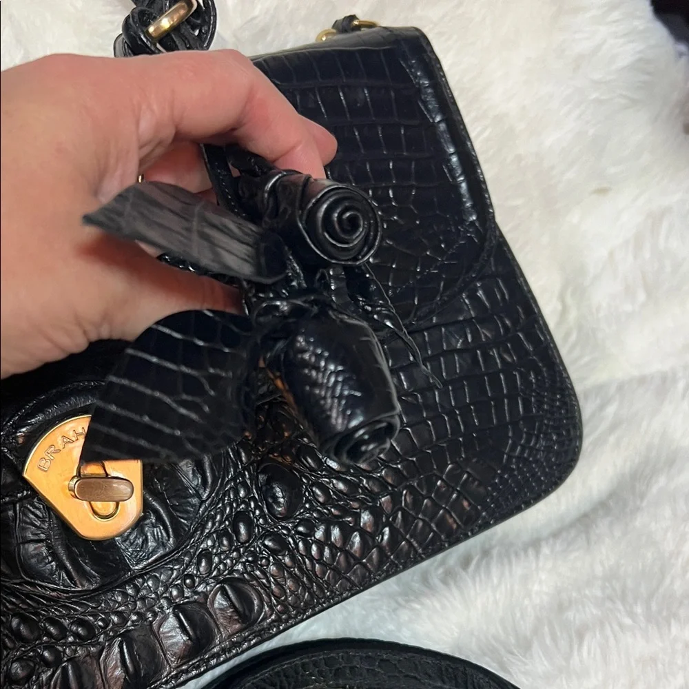 Brahmin Black Crocodile Embossed Handbag - Picture 6 of 7
